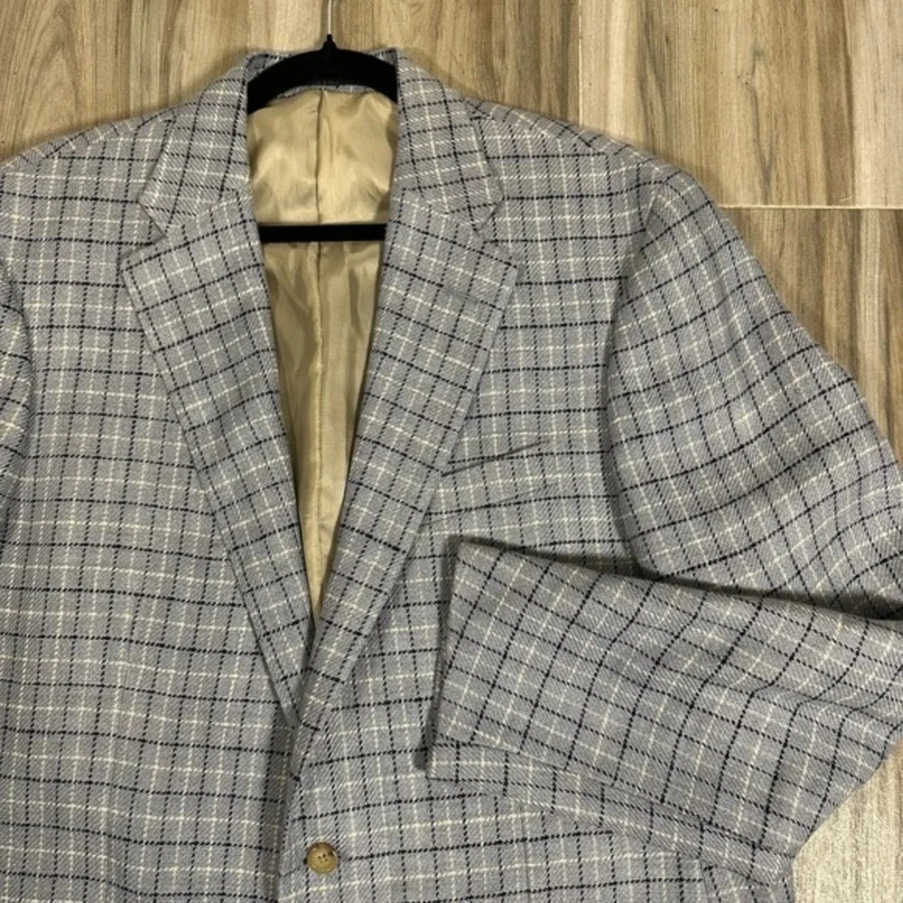 VTG Polo Ralph Lauren‎ Blazer Blue Checkered Sport Coat Size 44R Flax Casual